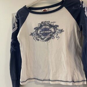 Harley-Davidson Navy and White Long Sleeve Tee